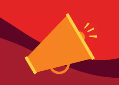 illustration of a megaphone on a background of three shades of red
