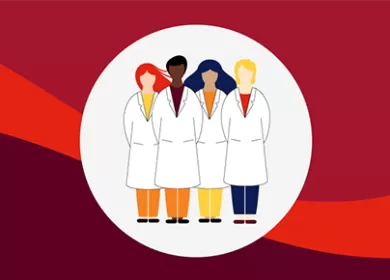 illustration of four people in white lab coats