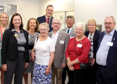 group photo of Rotarians in microbiome laboratory