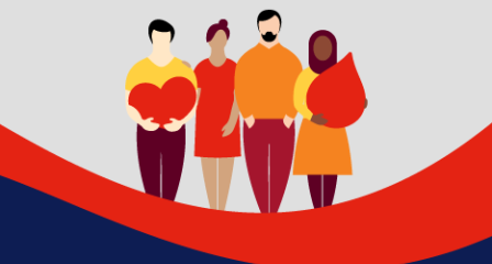 An illustration of a group of blood donors standing together