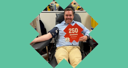 Man sitting in donor chair 