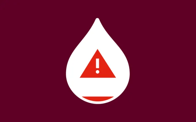 illustration of a nearly empty blood drop with an exclamation point inside
