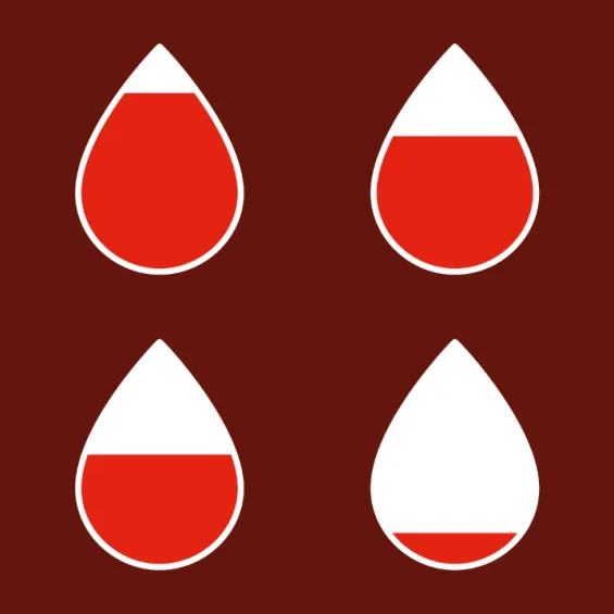 illustration of four blood droplets some partially filled with red colour