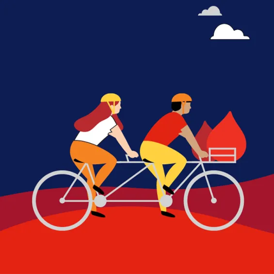 illustration of two people on a tandem bicycle