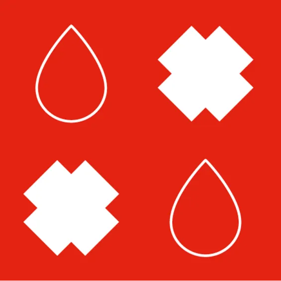 blood droplets and a bandage symbol on a red background