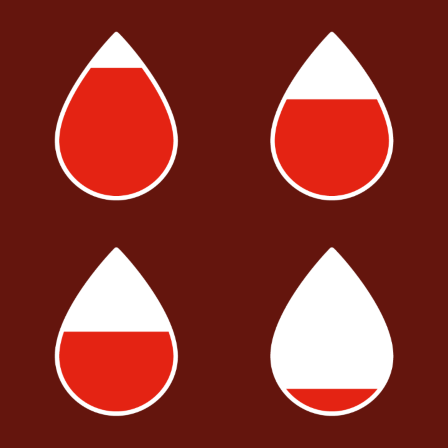 four blood drops with varying levels