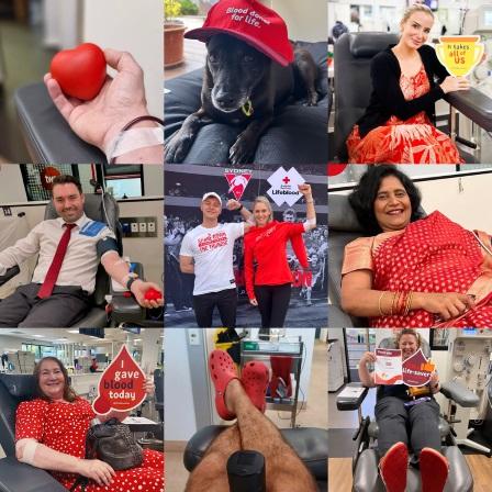 photo collage of people donating and sydney swans