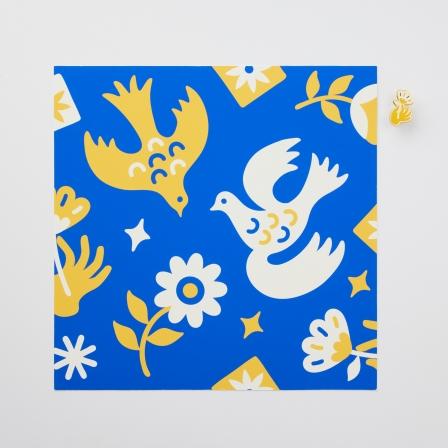 bandage design of yellow and white birds and flowers on a blue background