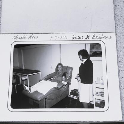 Photo of a woman donating blood 39 years ago