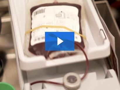 a blood bag sitting in a tray