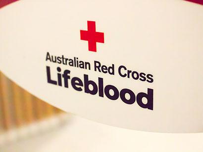angle of a sign with the lifeblood logo on it