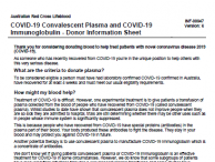 COVID-19 Convalescent Plasma and COVID-19 Immunoglobulin - Donor Information Sheet