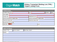 Kidney TWL Urgent Listing Form