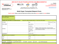 Image of New South Wales (NSW) Solid Organ Transplant Request form