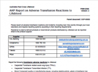AHP report on adverse transfusion reactions to Lifeblood