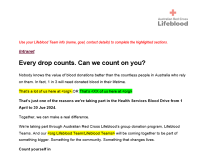 Health Services Blood Drive intranet copy