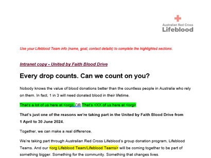 United by Faith Blood Drive intranet copy