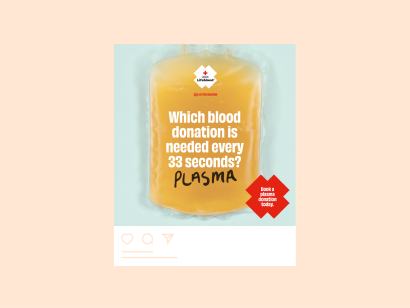 social tile that says 'which blood donation is needed every 33 seconds'
