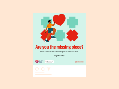 social tile with text saying are you the missing piece and co-branded with stem cell donors australia