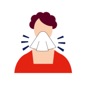 illustration of a woman sneezing into a tissue