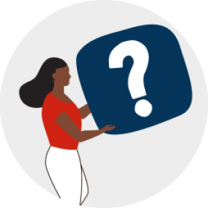 Illustration of a woman holding a question mark