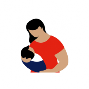 Illustration of a mother holding a child