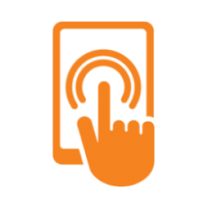 Icon showing a hand pressing a screen to register to support Lifeblood