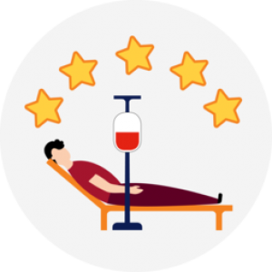 Illustration of a man donating blood with five stars above him
