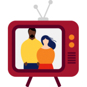 Illustration of a man and woman on a television