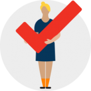 Illustration of a woman holding a red tick for donating blood