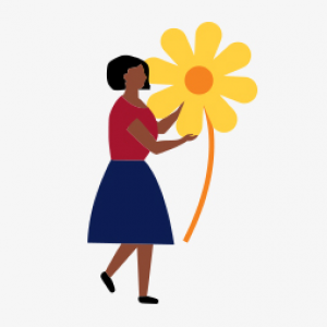 illustration of a woman holding a giant flower