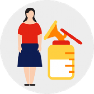 illustration of a woman standing next to a breast pump