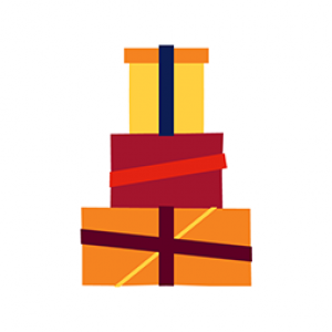 Illlustration of three gift wrapped boxes stacked on one another.