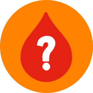 illustration of a red blood droplet icon with a question mark symbol over it