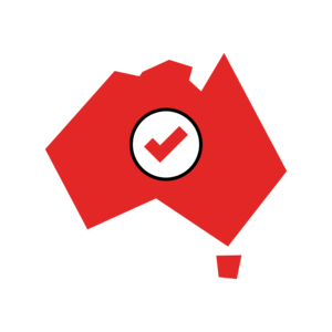 illustration of a map of australia with a tick symbol in the centre