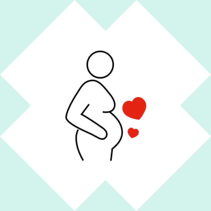 Icon of a pregnant woman with a red love heart
