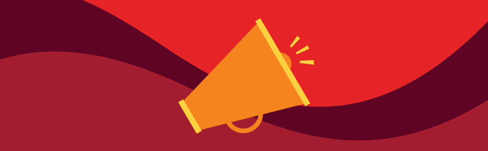 illustration of a megaphone on a background of three shades of red