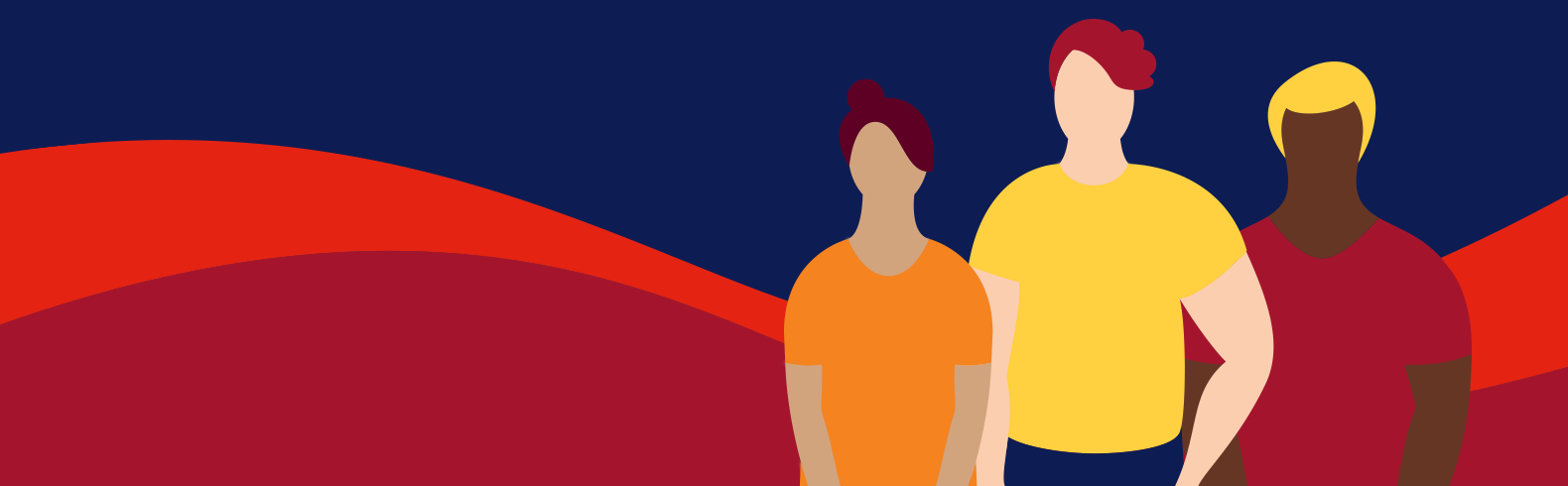 illustration of three people standing in front of a coloured backdrop