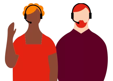 illustration of two call centre workers wearing headsets