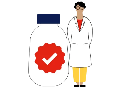 illustration of a doctor standing next to a container with a red tick on it