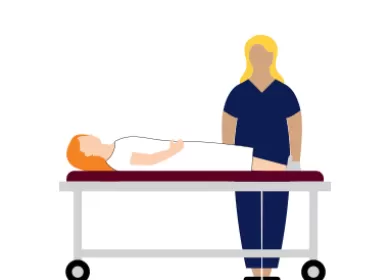 illustration of a patient lying on bed with a nurse beside them