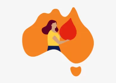 illustration of a map of australia with a person holding a large red blood droplet