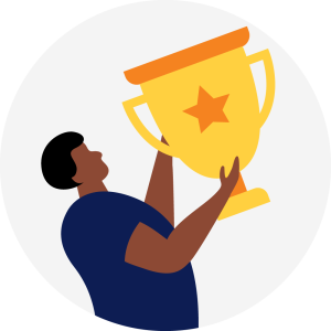 illustration of a person holding up a trophy cup