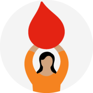 illustration of a person holding a red blood droplet above their head