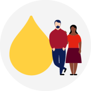 illustration of two people standing next to a large yellow droplet icon